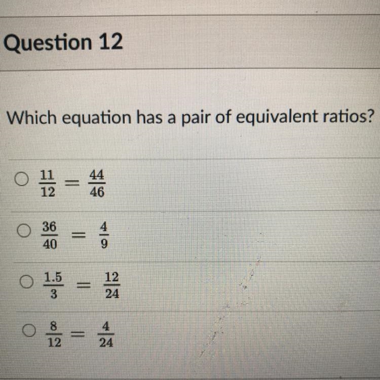 Which equation has a pair of equivalent ratios?-example-1