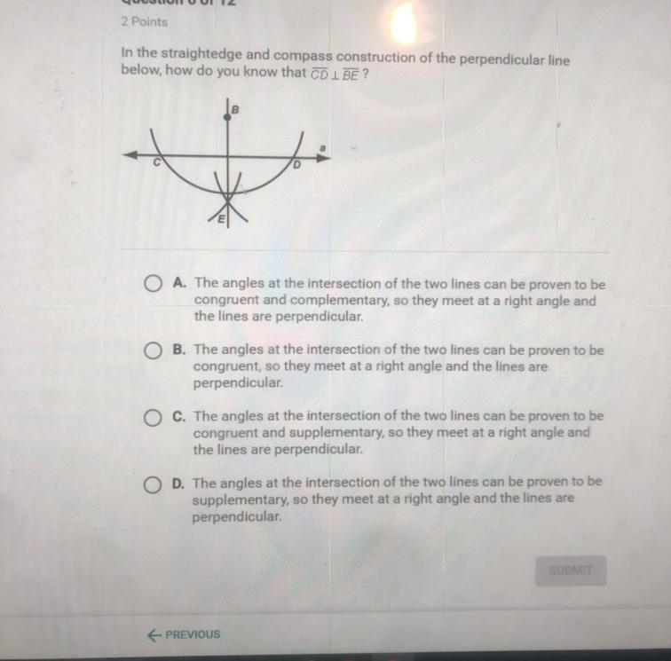 HELPPPP In the straightedge and compass construction of the perpendicular line below-example-1