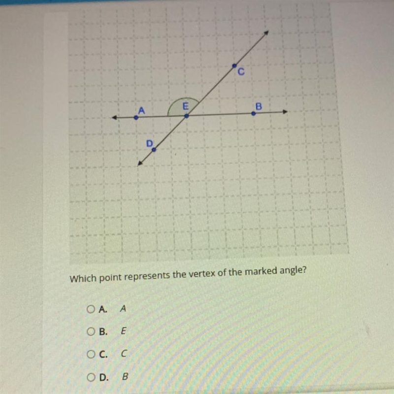 Which point represents the vertex of the marked angle? see photo above-example-1