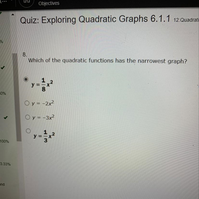 Which of the quadratic functions has the narrowest graph?-example-1