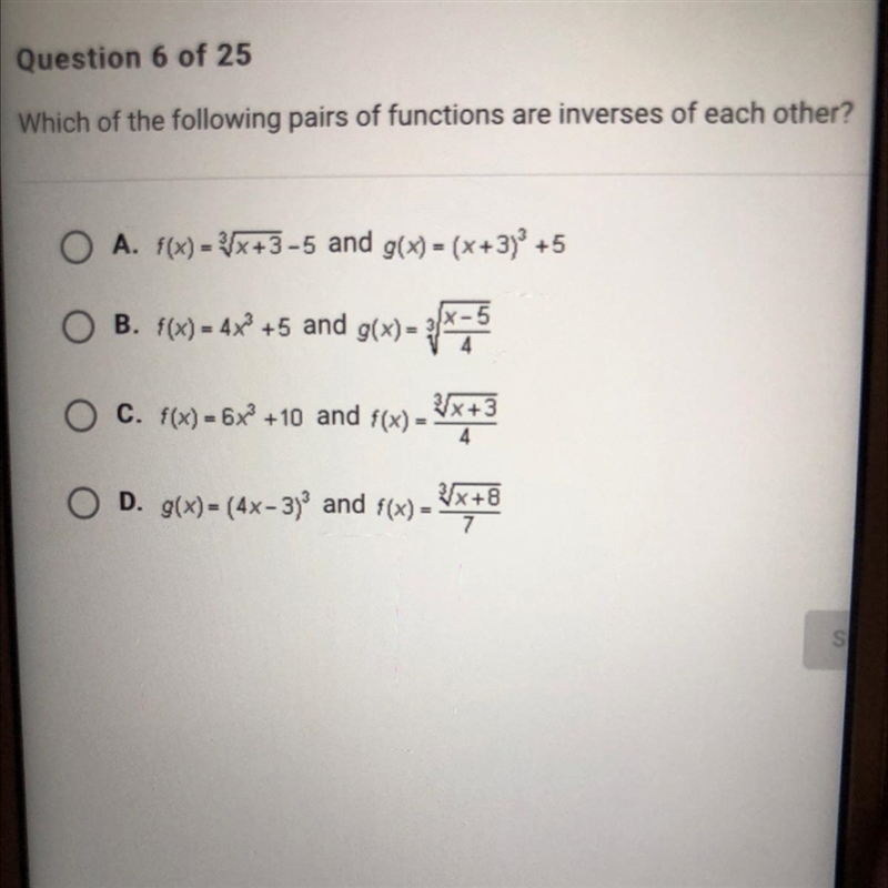 Which of the following pairs of functions are inverses of each other-example-1