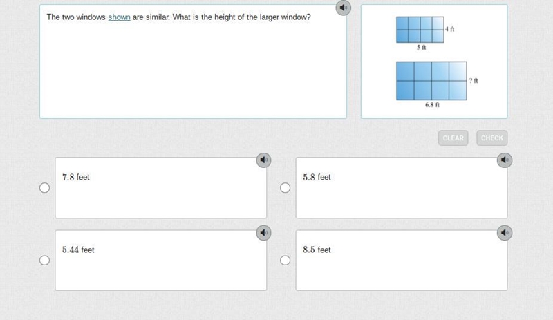 The two windows shown are similar. What is the height of the larger window?-example-1