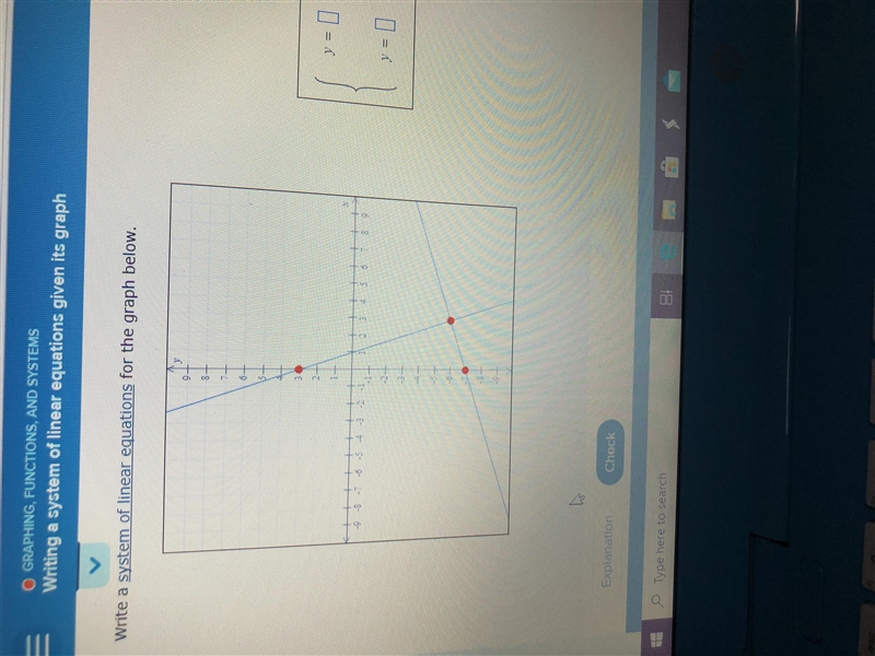 Write a system of linear equations for the graph below-example-1