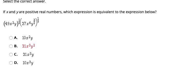 If x and y are positive real numbers, which expression is equivalent to the expression-example-1