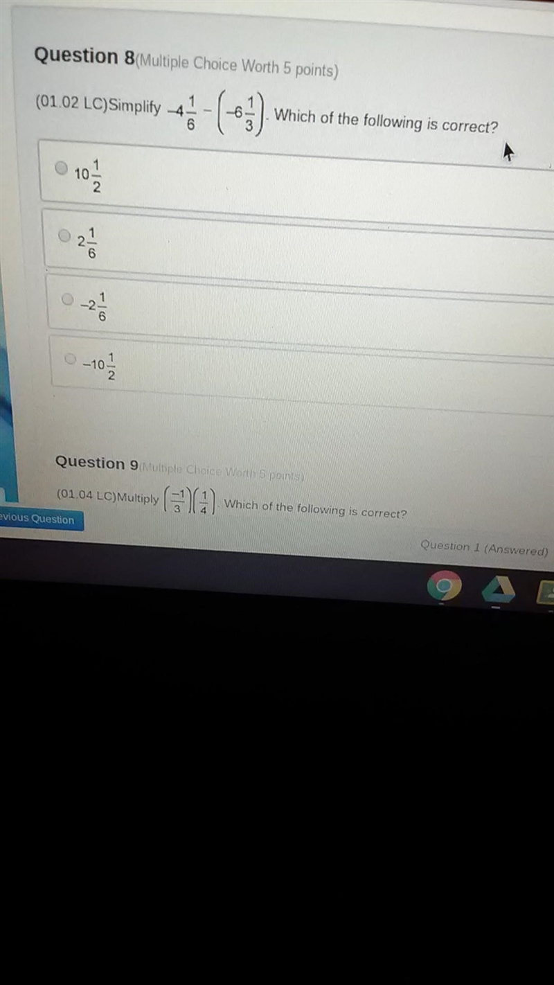 Simplify -4 1/6 - -6 1/3 Which of the following is correct?-example-1