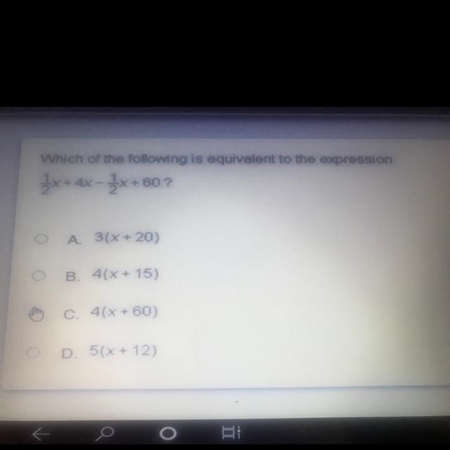 Which of the following is equivalent to the expression 1/2x+4x-1/2x+60?-example-1