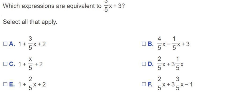 Which Expressions are equivalent to 3/5x +3-example-1