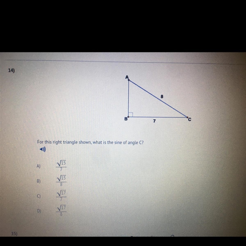 Someone help please For this triangle shown, what is the sine of angle C?-example-1