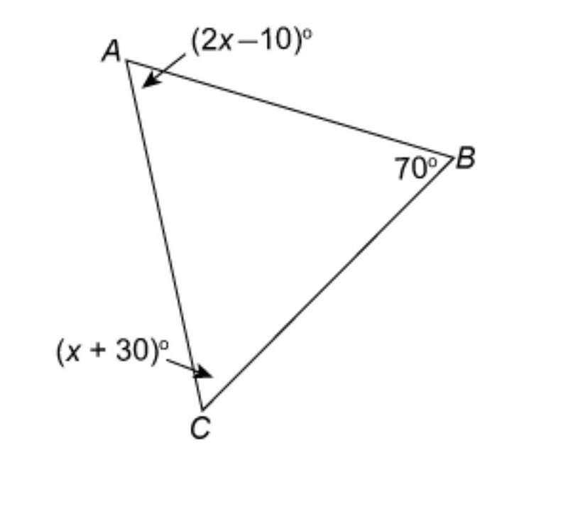 What is the measure of angle A in the triangle?-example-1