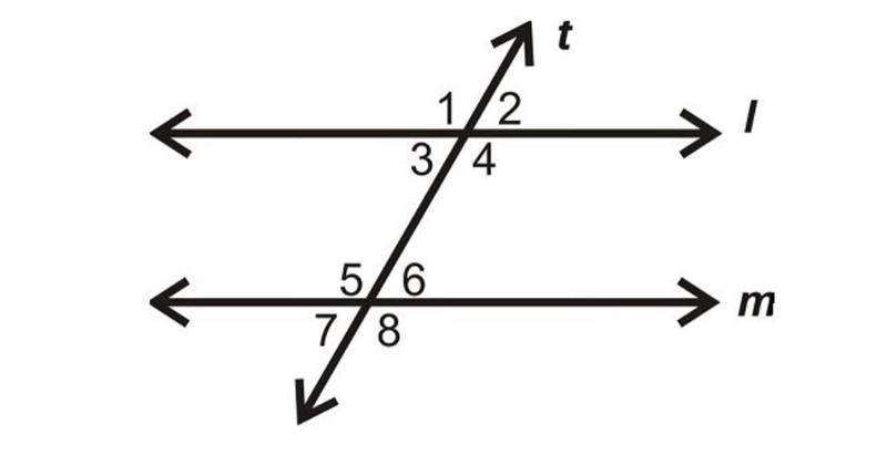 Lines l and m are parallel lines cut by the transversal line t. Which angle is congruent-example-1