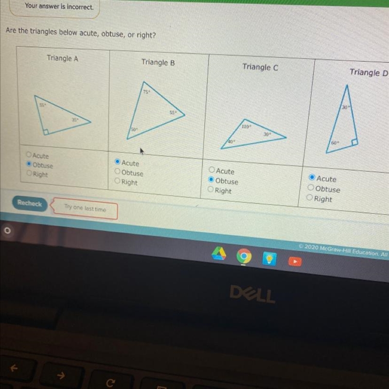 Are the triangles below acute obtuse or right￼-example-1