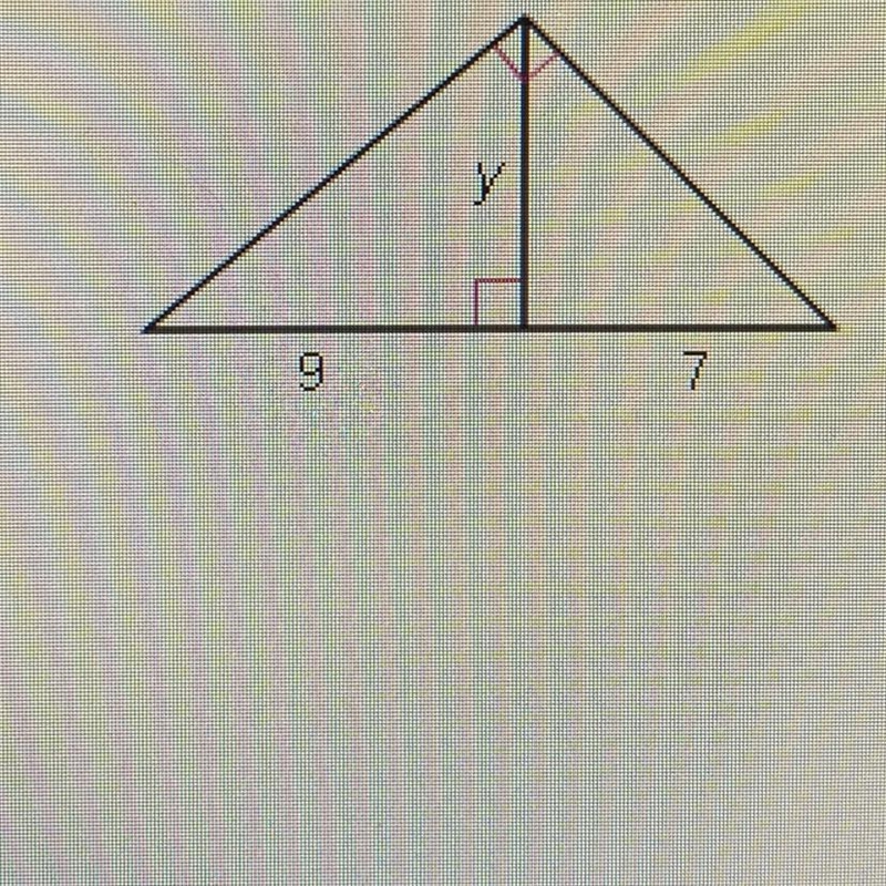 PLEASE HELP!! Solve for y a) 8 b) 12 c) 3V7 d) 4V7-example-1