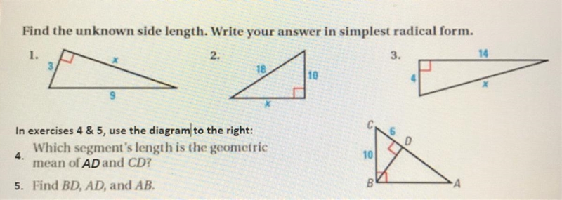 Find the unknown side length. Write your answer in simplest radical form.-example-1