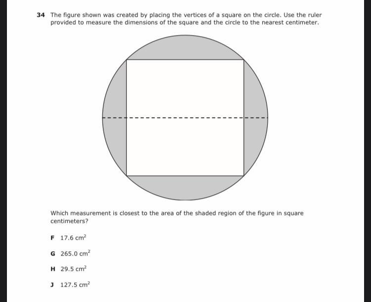 Which measurement is closest to the area of the shaded region of the figure in square-example-1