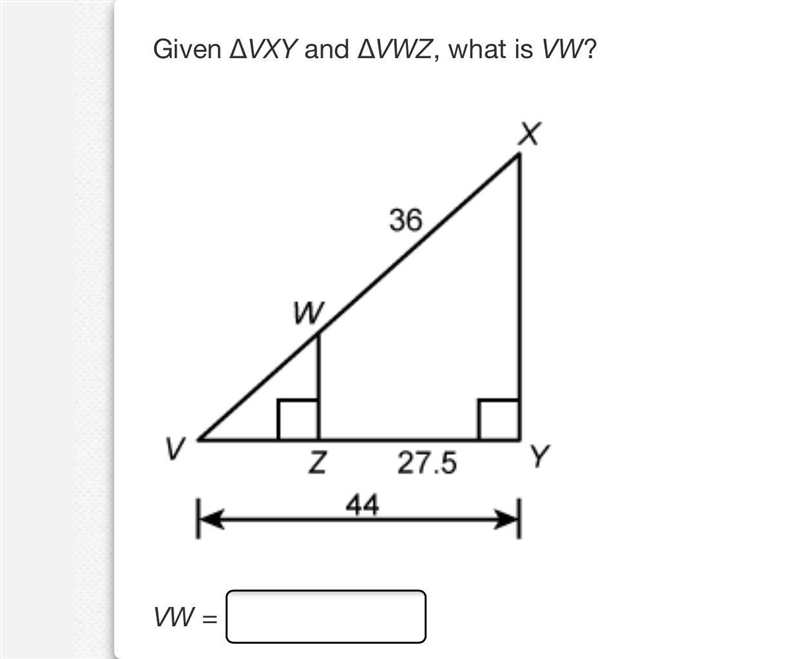 Given ΔVXY and ΔVWZ, what is VW?-example-1