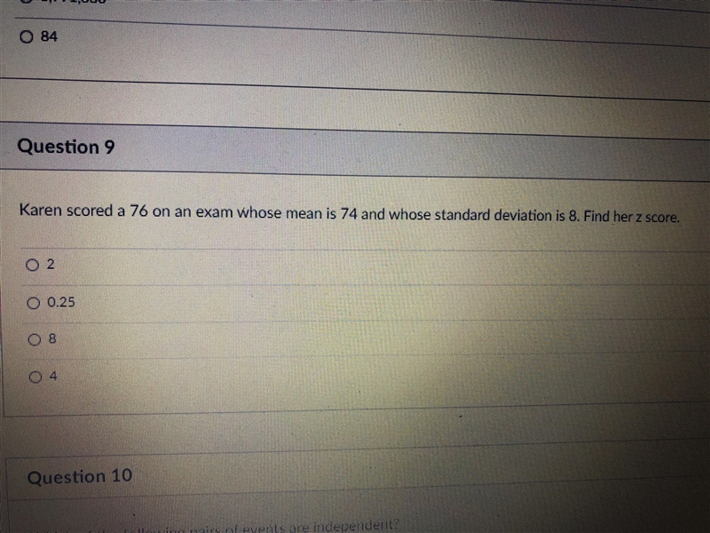 Karen scored a 76 on an exam meaning is 74 and one standard deviation of eight. Find-example-1