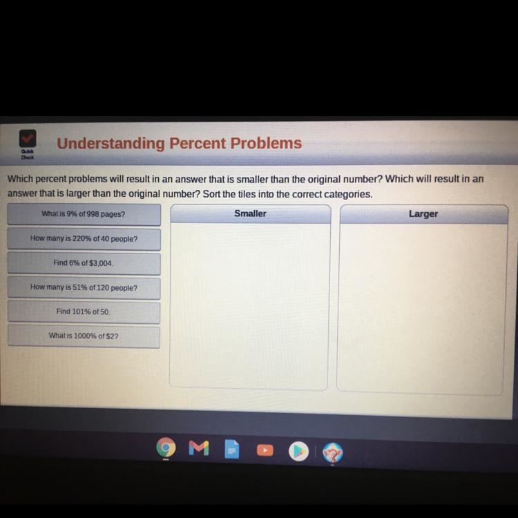 Which percent problems will result in an answer that is smaller than the original-example-1