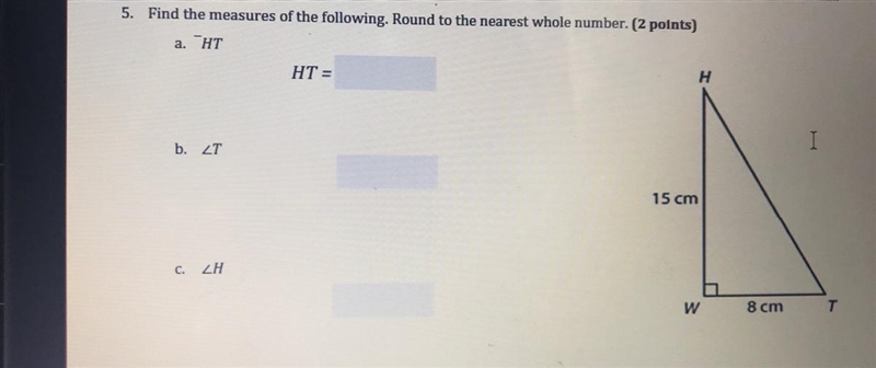 5. Find the measures of the following. Round to the nearest whole number-example-1