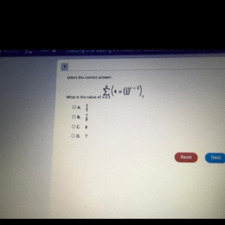 Select the correct answer. what is the value of t=1? a. 7/2 b. 7/8 c. 8 d. 7-example-1