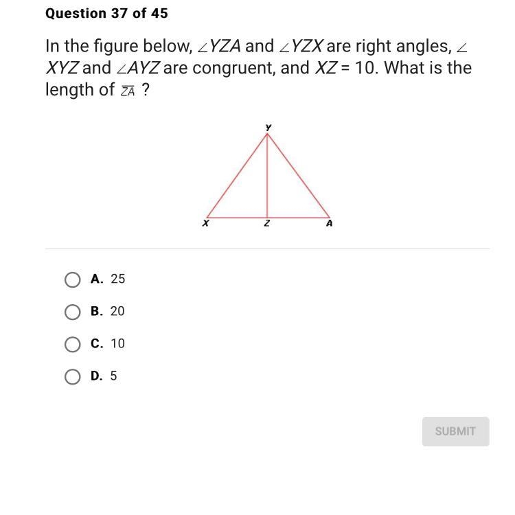 In the figure below, YZA and YZX are right angles, XYZ and AYZ are congruent, and-example-1