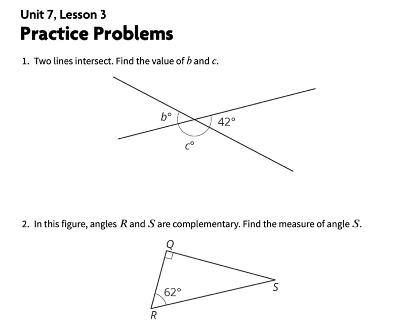 Question One: Two lines intersect. Find the value of B and, C. Question Two: In this-example-1