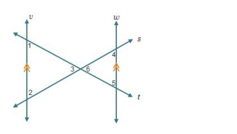 Line v is parallel to line w. Parallel lines v and w are crossed by lines s and t-example-1