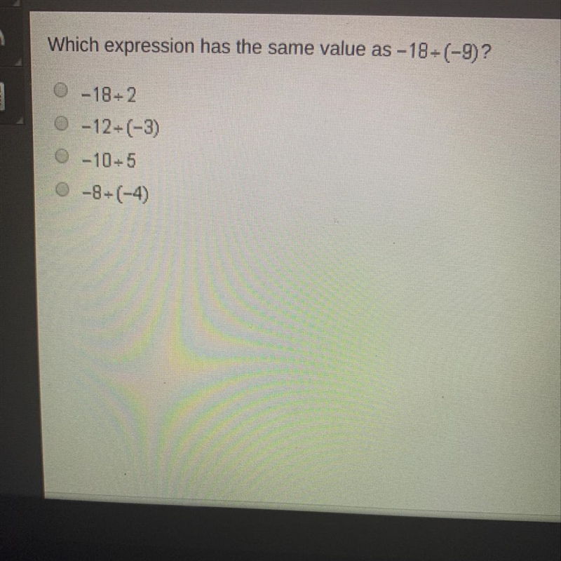 Which expression has the same value as -18+(-9)?-example-1