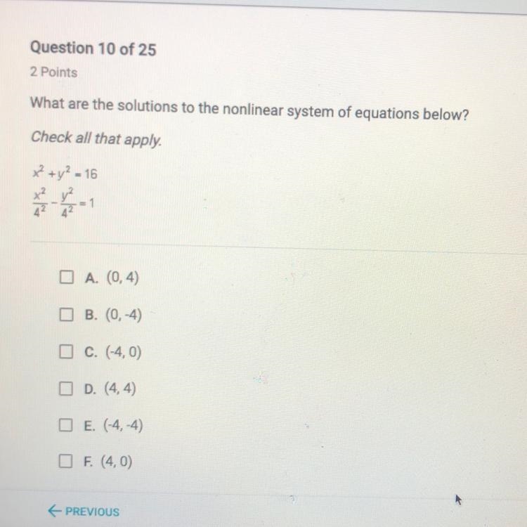 What are the solutions to the nonlinear system of equations below? Check all that-example-1