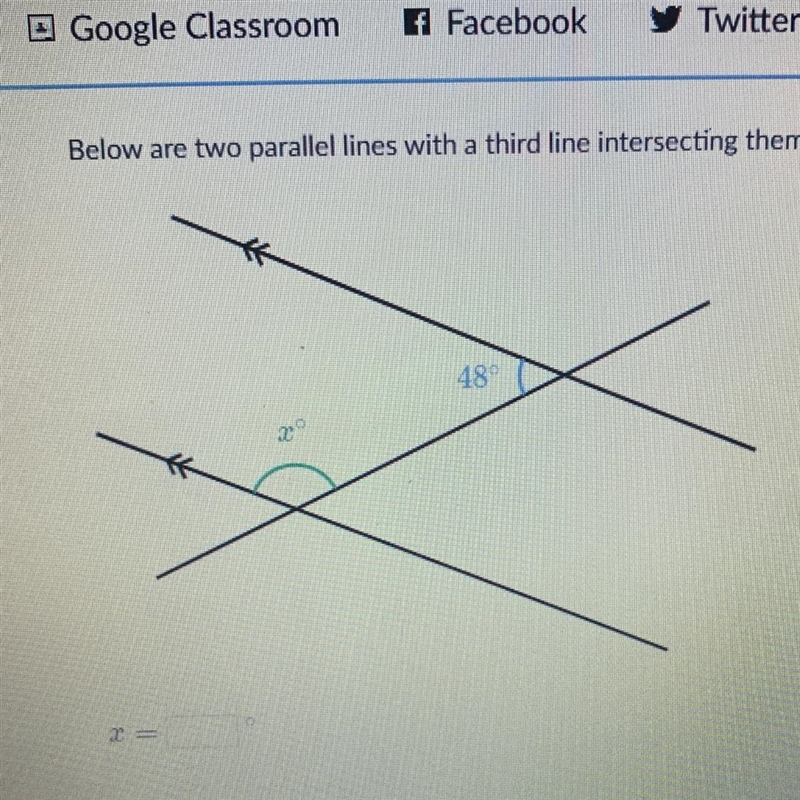 Below are two parallel lines with a third line intersecting them. 48°C Stuck? Watch-example-1