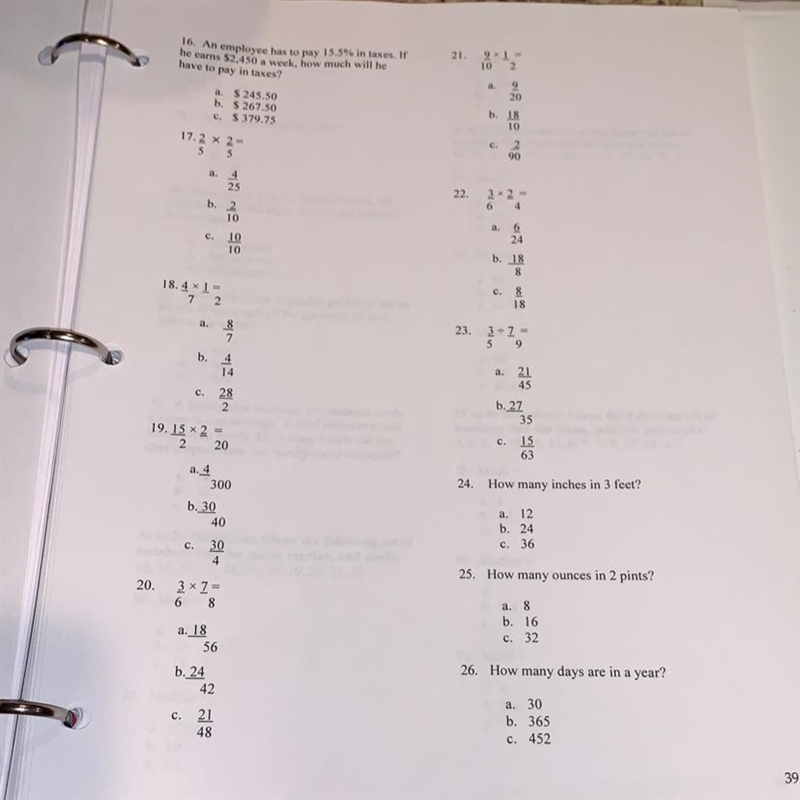 Help with 18 - 22 18 4 x 1 = — — 7 2 A. 8 — 7 B. 4 — 14 C. 28 — 2 19. 15 X 2 = — — 2 20 A-example-1