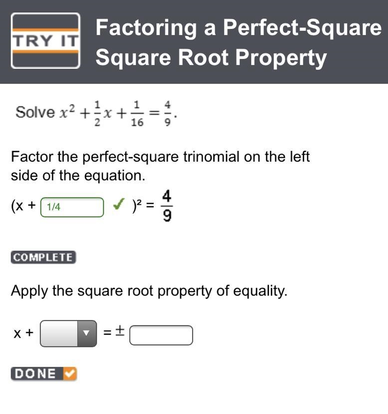 Apply the square root property of equality. x + =-example-1