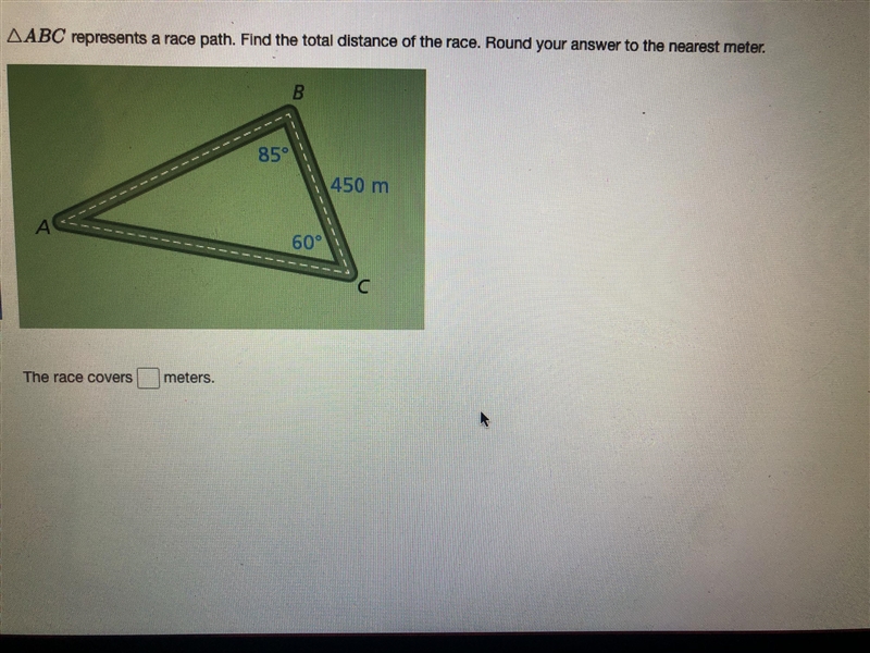 ABC represents a race path. Find the total distance of the race. Round your answer-example-1