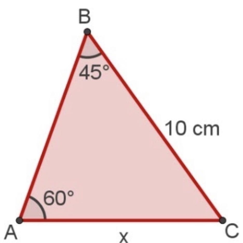 Determine o valor de x, em centímetros, no triângulo a seguir:-example-1