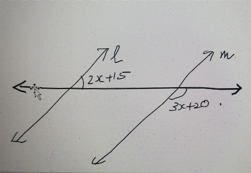 In the adjoining figure, find the value of x for which The lines l and m are parallel-example-1