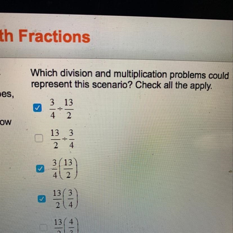 Which division and multiplication problems could represent this scenario? Check all-example-1