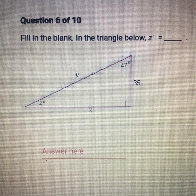 Fill in the blank. In the triangle below, zº = ___º-example-1