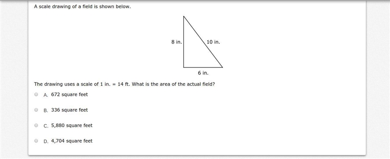 A scale drawing of a field is shown below. The drawing uses a scale of 1 in. = 14 ft-example-1