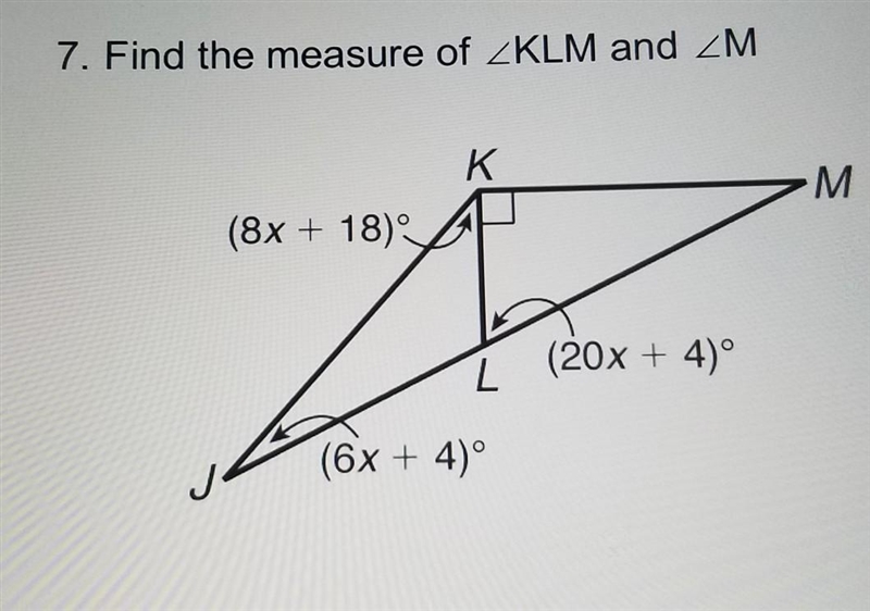 7. Find the measure of KLM and M ​-example-1