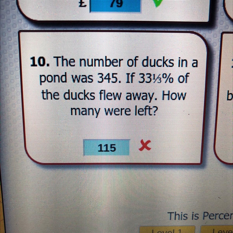 The number of ducks in a pond was 345. If 33 1/3% of the ducks flew away. how many-example-1