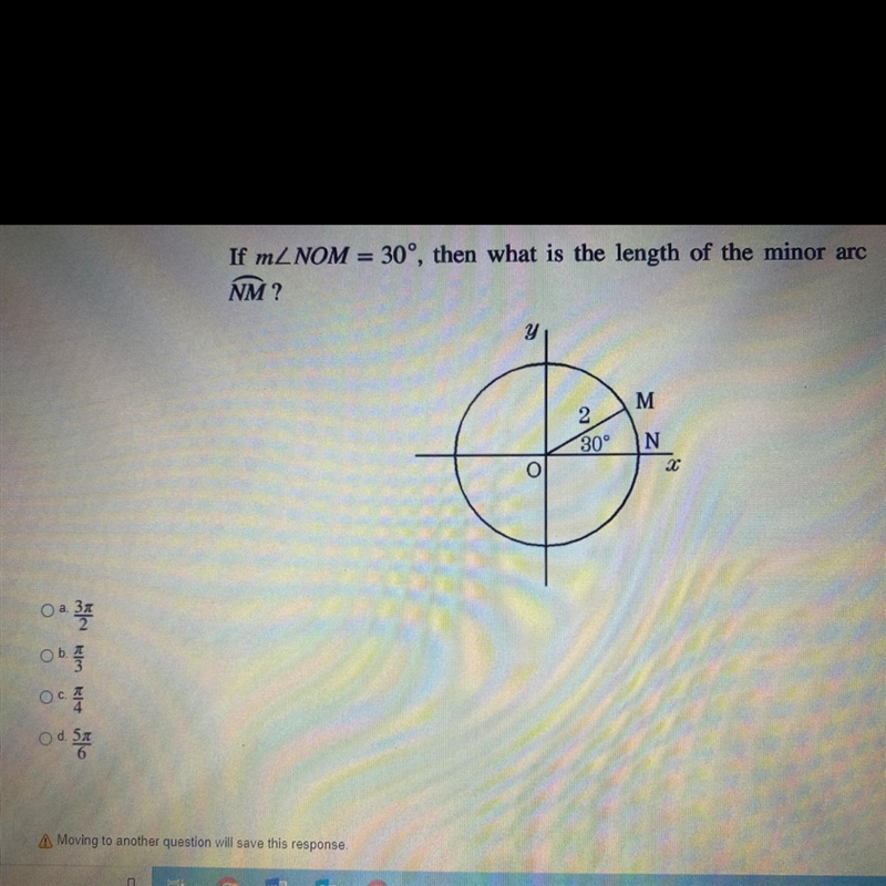 If mZNOM = 30°, then what is the length of the minor arc NM?-example-1