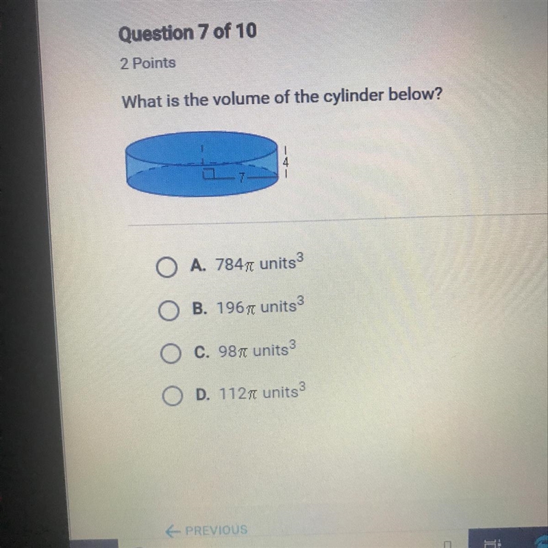 What is the volume of the cylinder below?-example-1