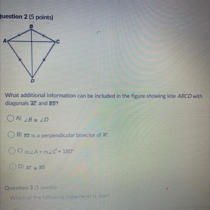 What additional information can be included in the figure showing kite ABCD with diagonals-example-1