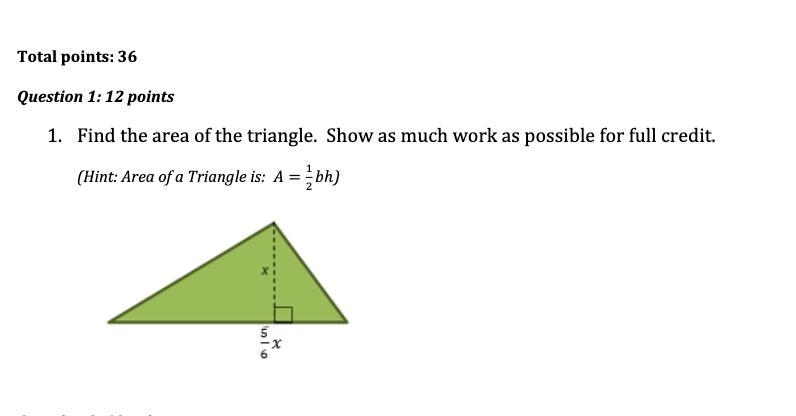 1. ​Find the area of the triangle. Show as much work as possible for full credit.-example-1