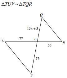 Solve for x. Triangles below are similar. a) 13 b) 10 c) 4 d) 3-example-1