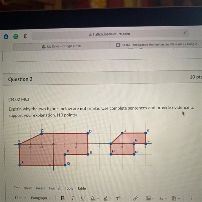 Explain why the two figures below are not similar. Use complete sentences and provide-example-1