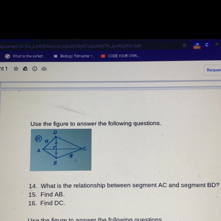 What is the relationship between segment AC and segment BD? 15: FIND AB. 16: FIND-example-1