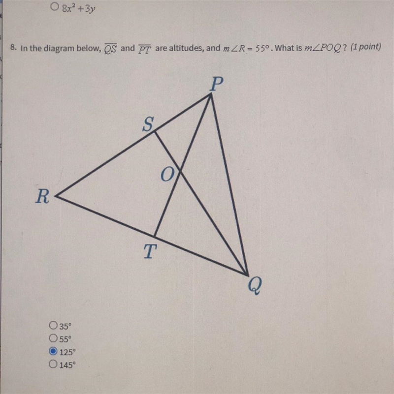 In the diagram below qs and pt are altitudes and m r=55 what is m poq-example-1