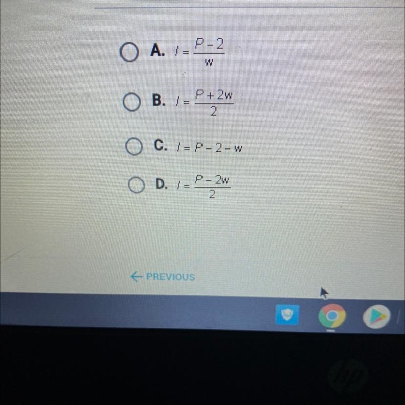 The formula P= 2/+ 2w means that the perimeter of a rectangle is equal to twice the-example-1