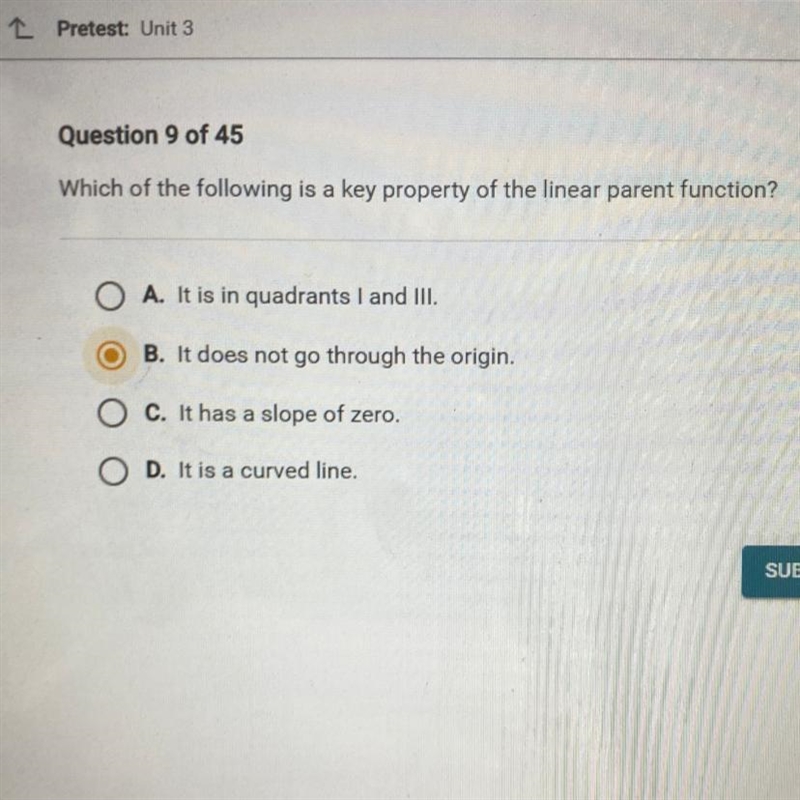 Need Help ASAP!!! Which of the following is a key property of the linear parent function-example-1