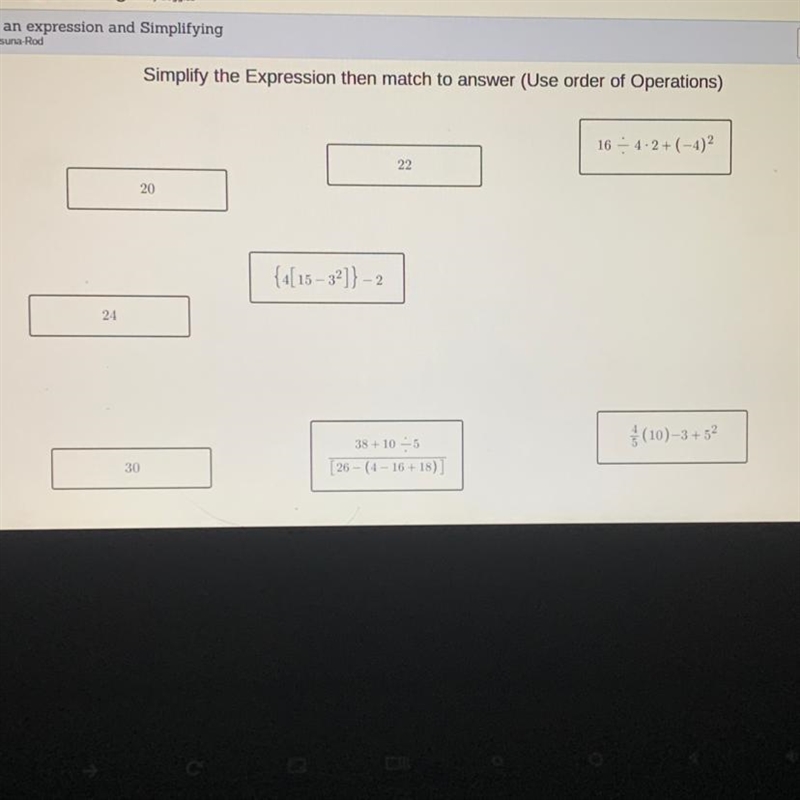 SIMPLIFY THE EXPRESSION THEN MATCH TO ANSWER (USE ORDER OF OPERATIONS) PLS HELP I-example-1